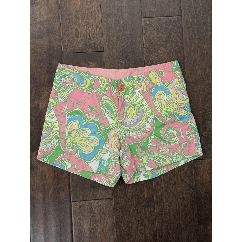 Lilly Pulitzer Callahan Pink Green Chino 5" Inseam‎ Cotton Beach Shorts Size 2
